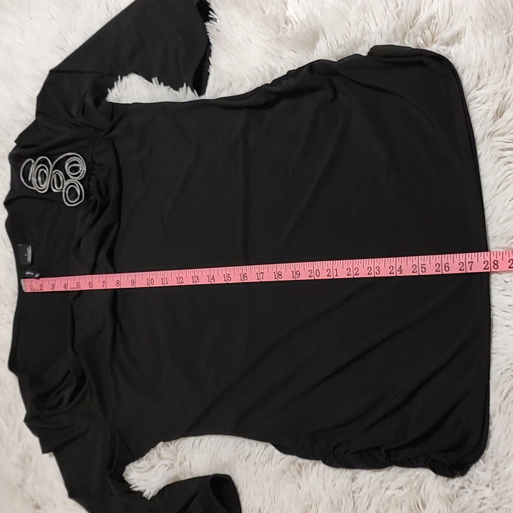 New Directions Stretch Cowl Neck Top Black ¾-Sleeve Ruched Metallic Detail Large - Picture 8 of 9